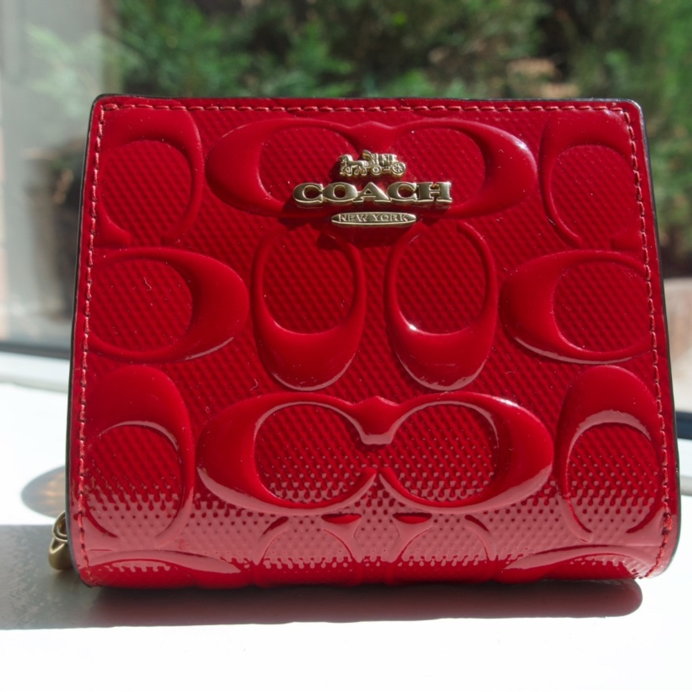 Coach Red Embossed Compact Wallet